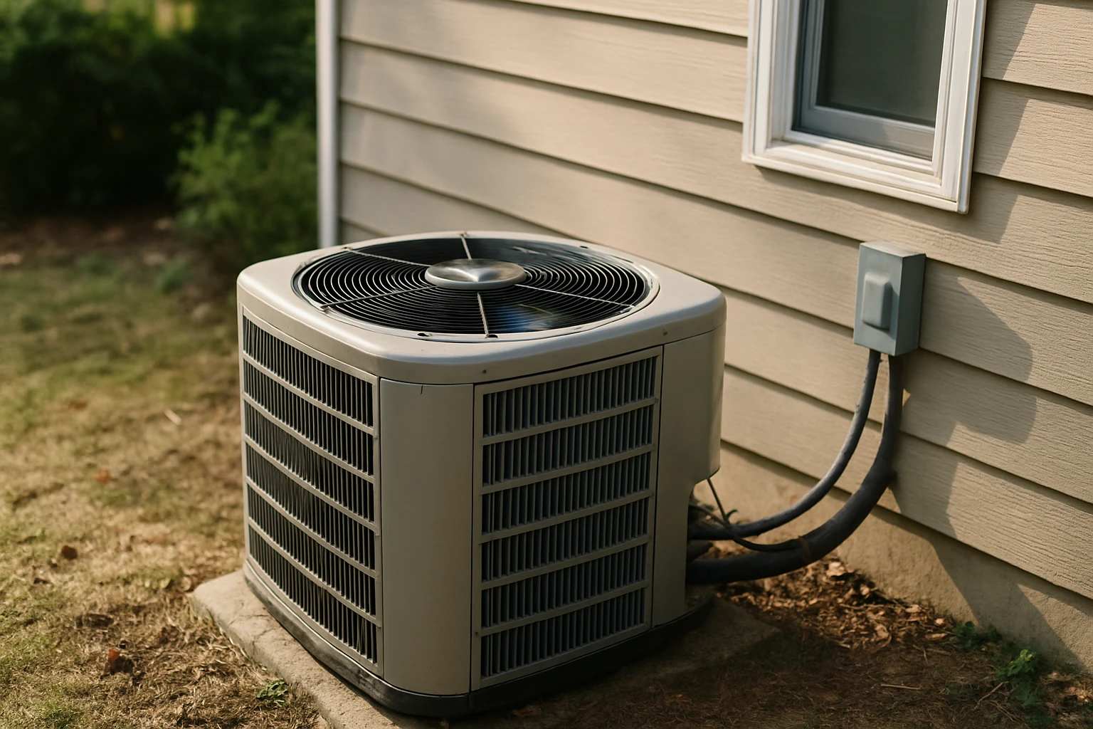 Outdoor air conditioner unit by a house