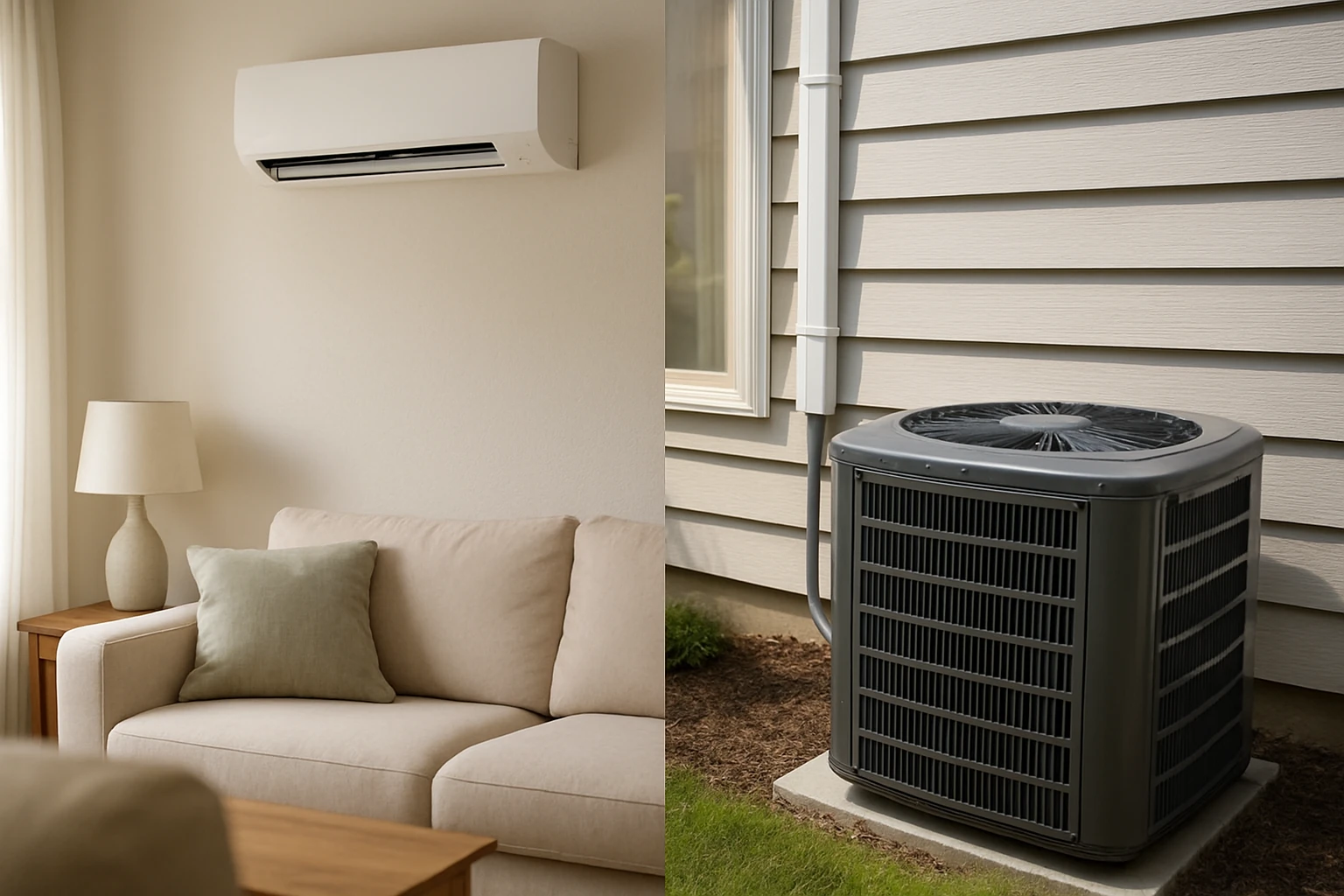 Outdoor HVAC condenser unit beside a home