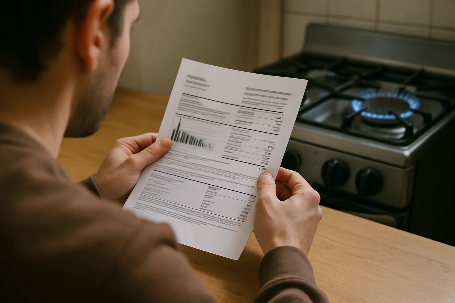 Utility bill paperwork on a table