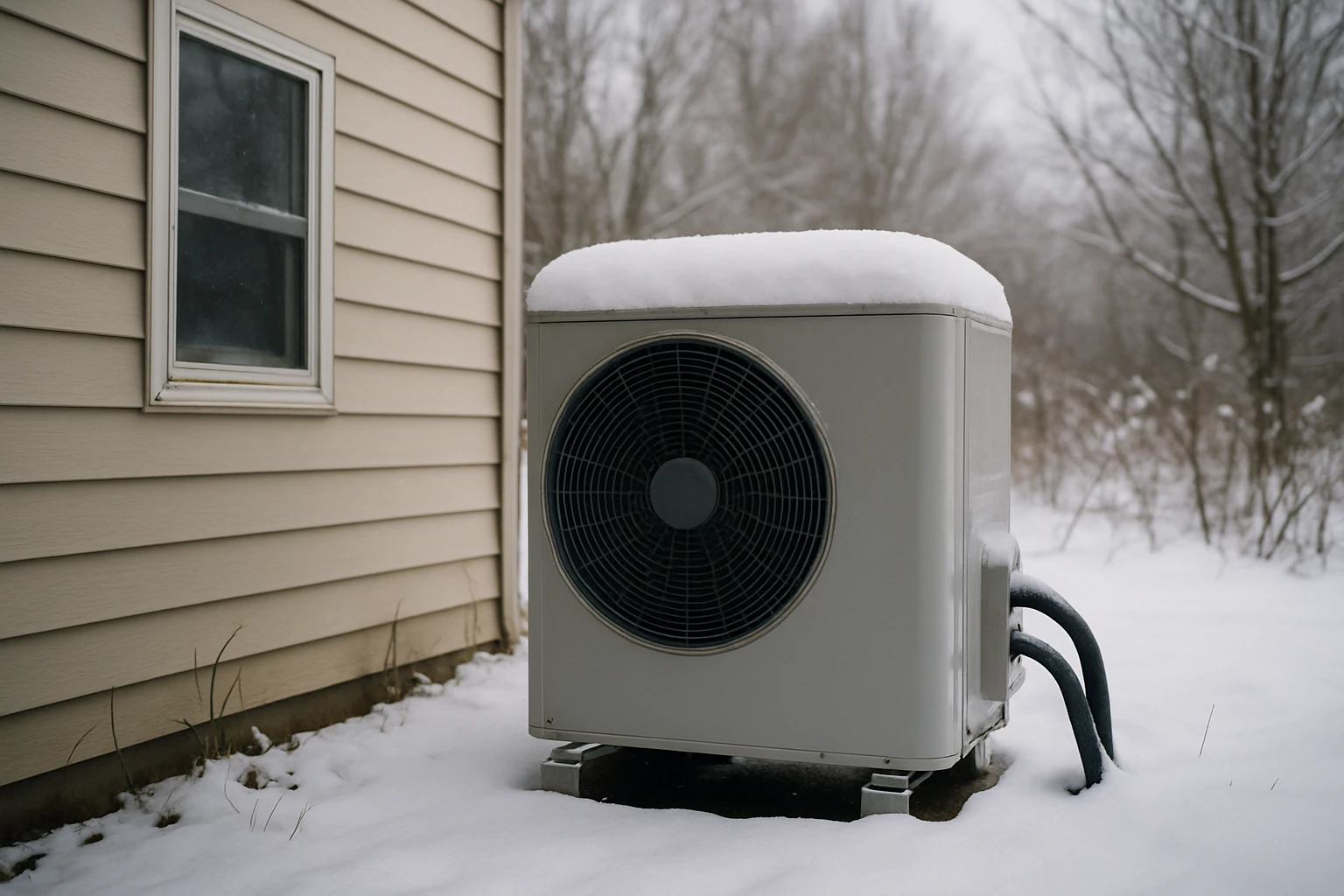 Outdoor heat pump unit in winter