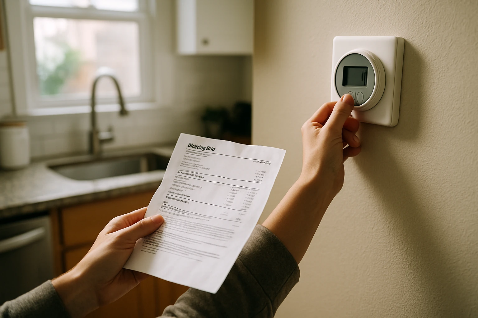 Hand adjusting a thermostat