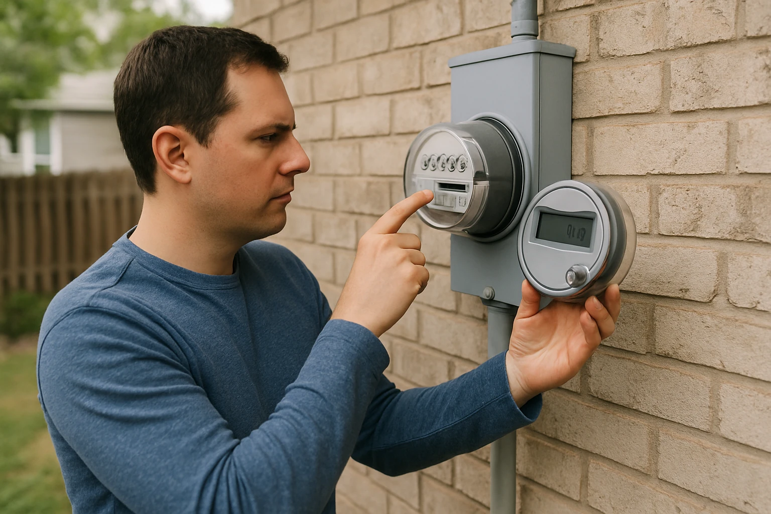 Close-up of an electric meter on the outside of a home