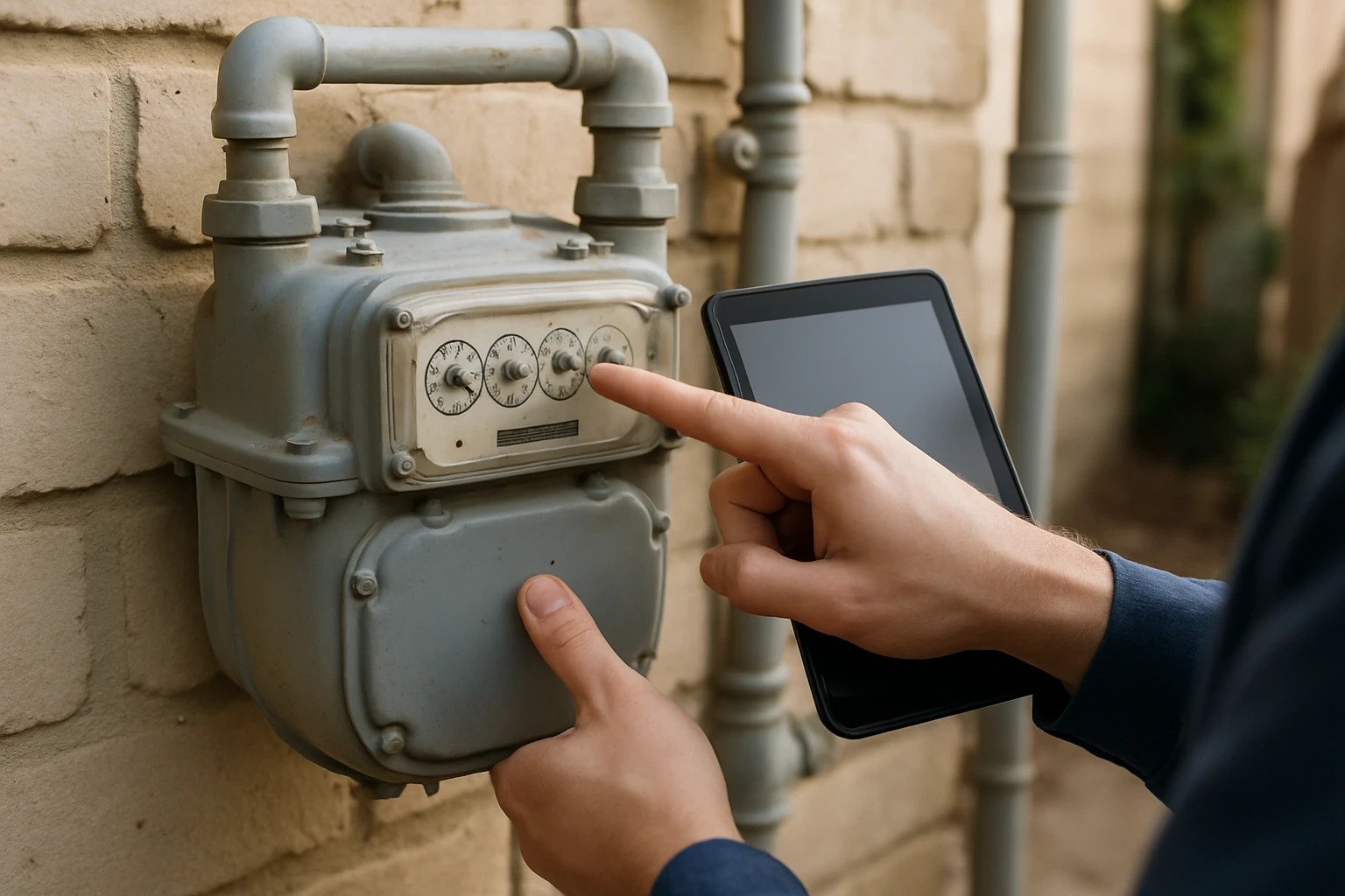 Residential gas meter mounted outside a home