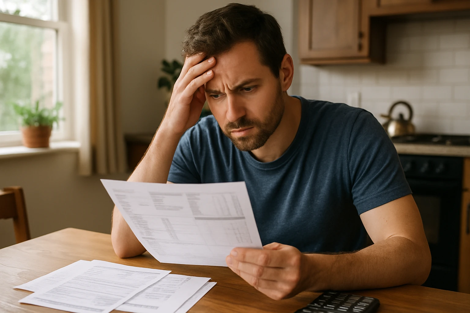 Person reviewing a utility statement with a calendar nearby