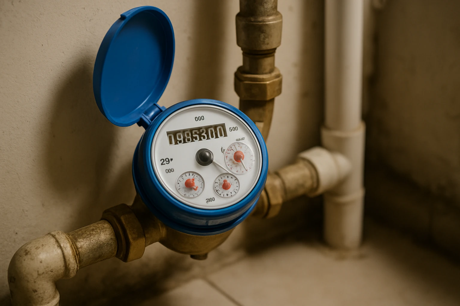 Water meter box with dial visible