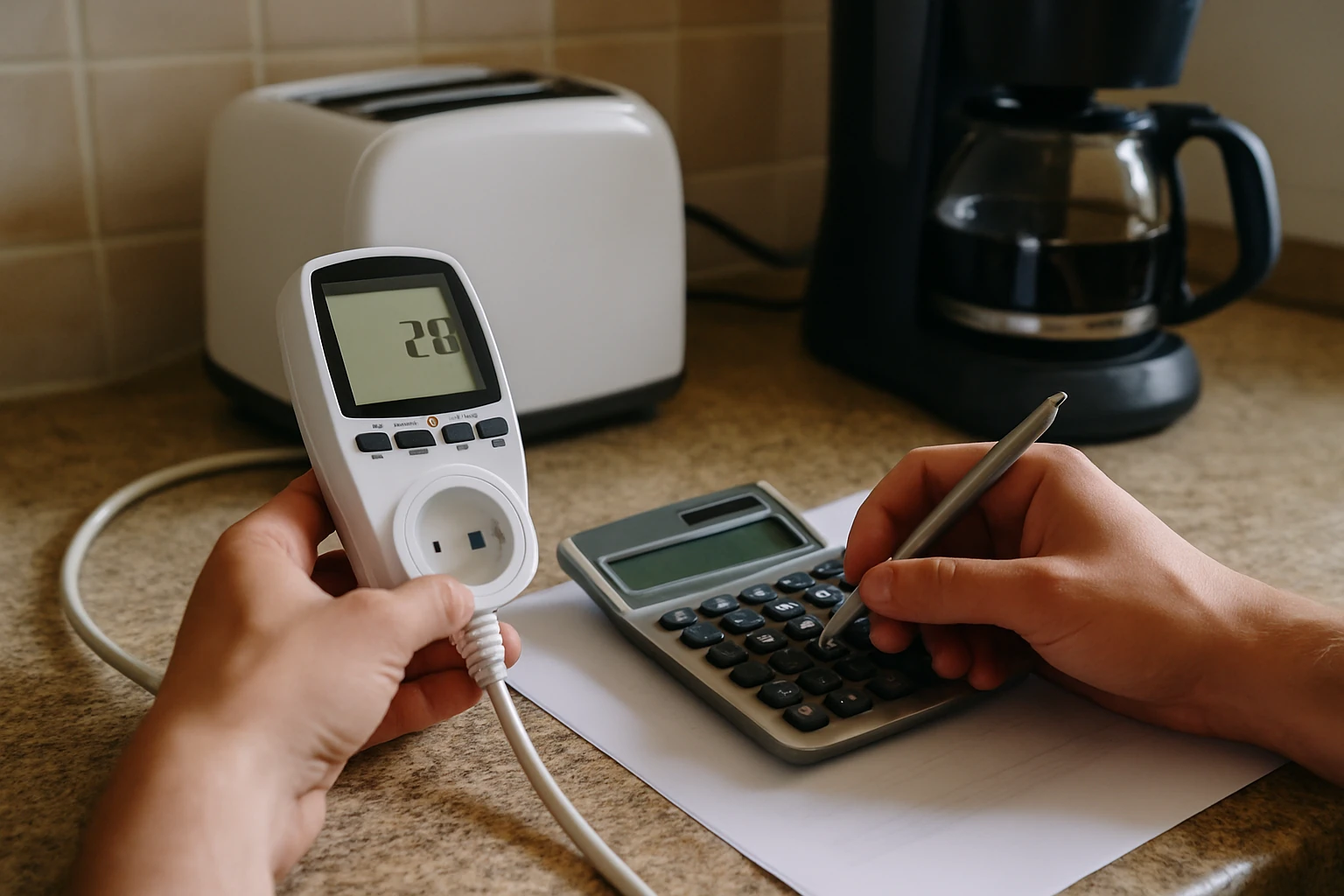 Electric meter and power lines representing household electricity usage