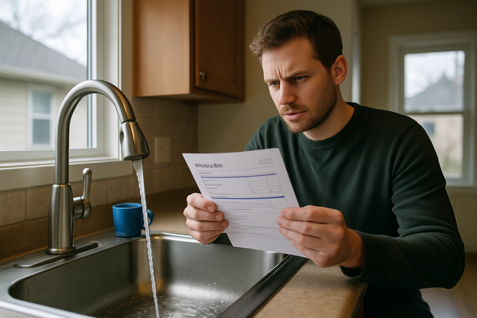 Winter home exterior with water line access