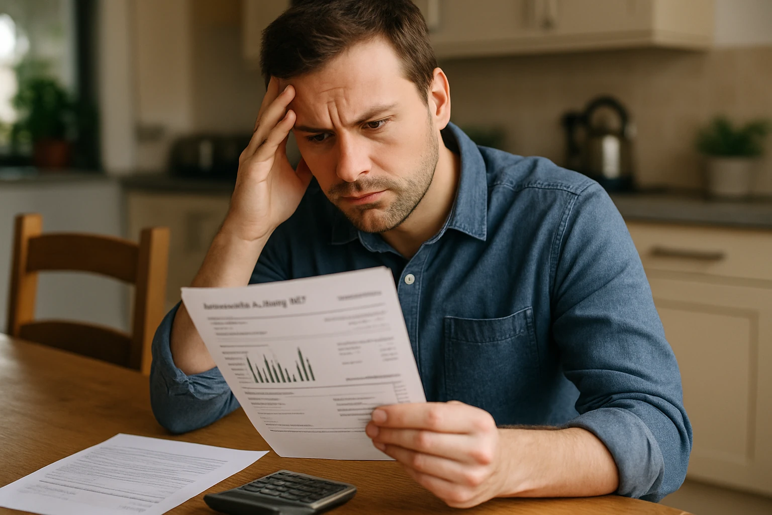 Calculator and bill statements on a desk