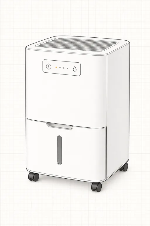 Illustrative cube-shaped portable dehumidifier with pump
