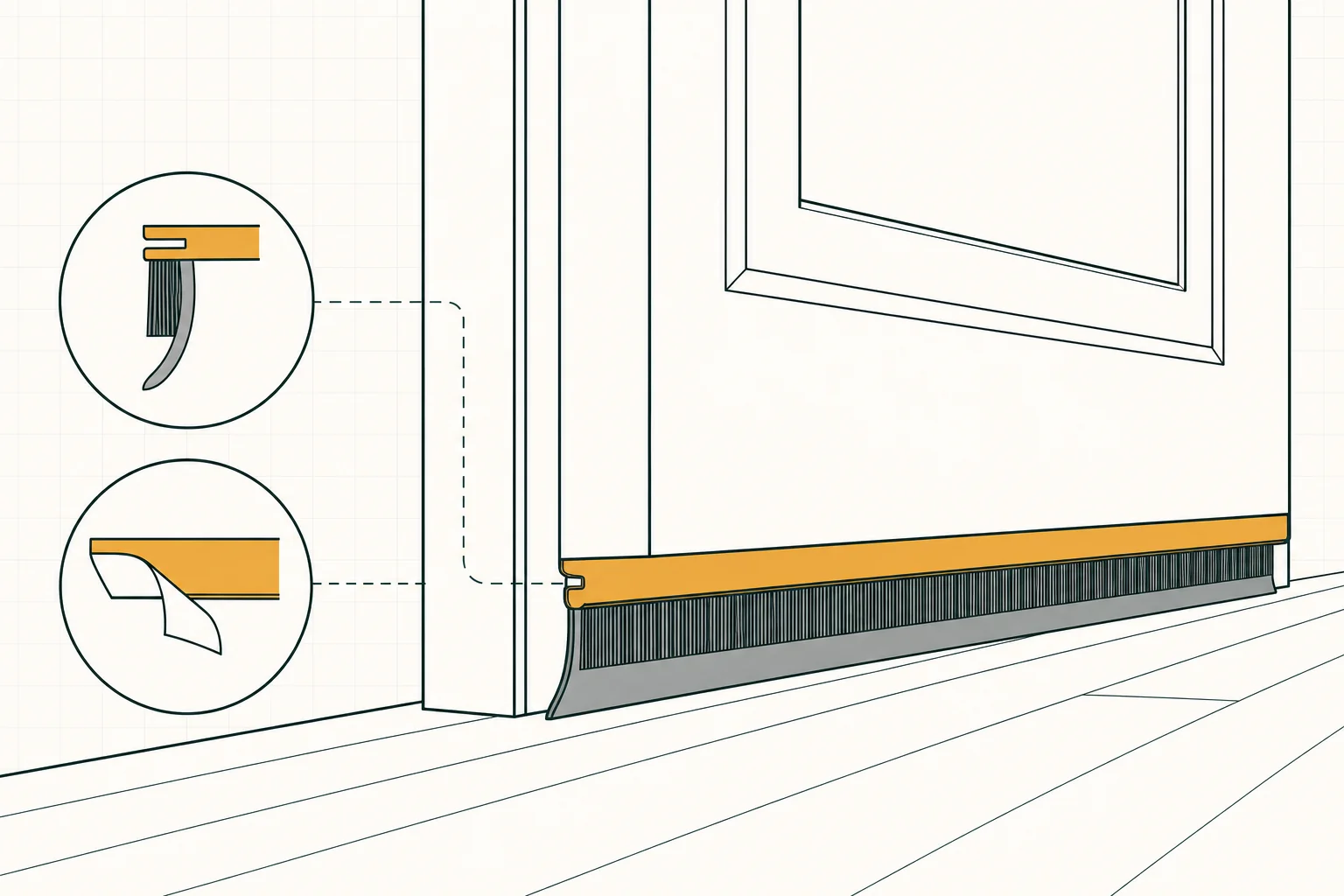 Illustrative adhesive under-door draft sweep
