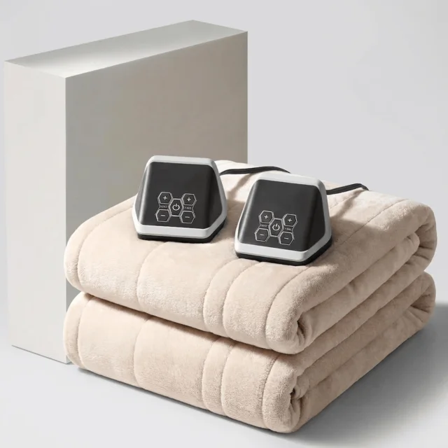 Illustrative queen-size heated throw blanket with controller