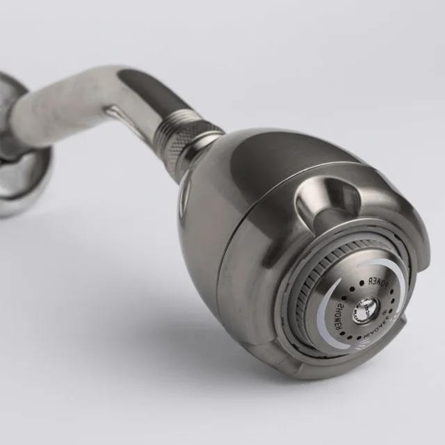 Illustrative brushed nickel low-flow showerhead