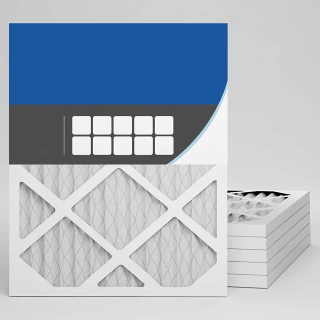 Illustrative six-pack of pleated MERV 13 furnace filters